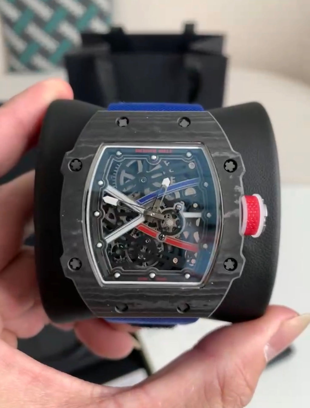 Square Skeleton Chronograph Watch 42MM Titanium Carbon Style