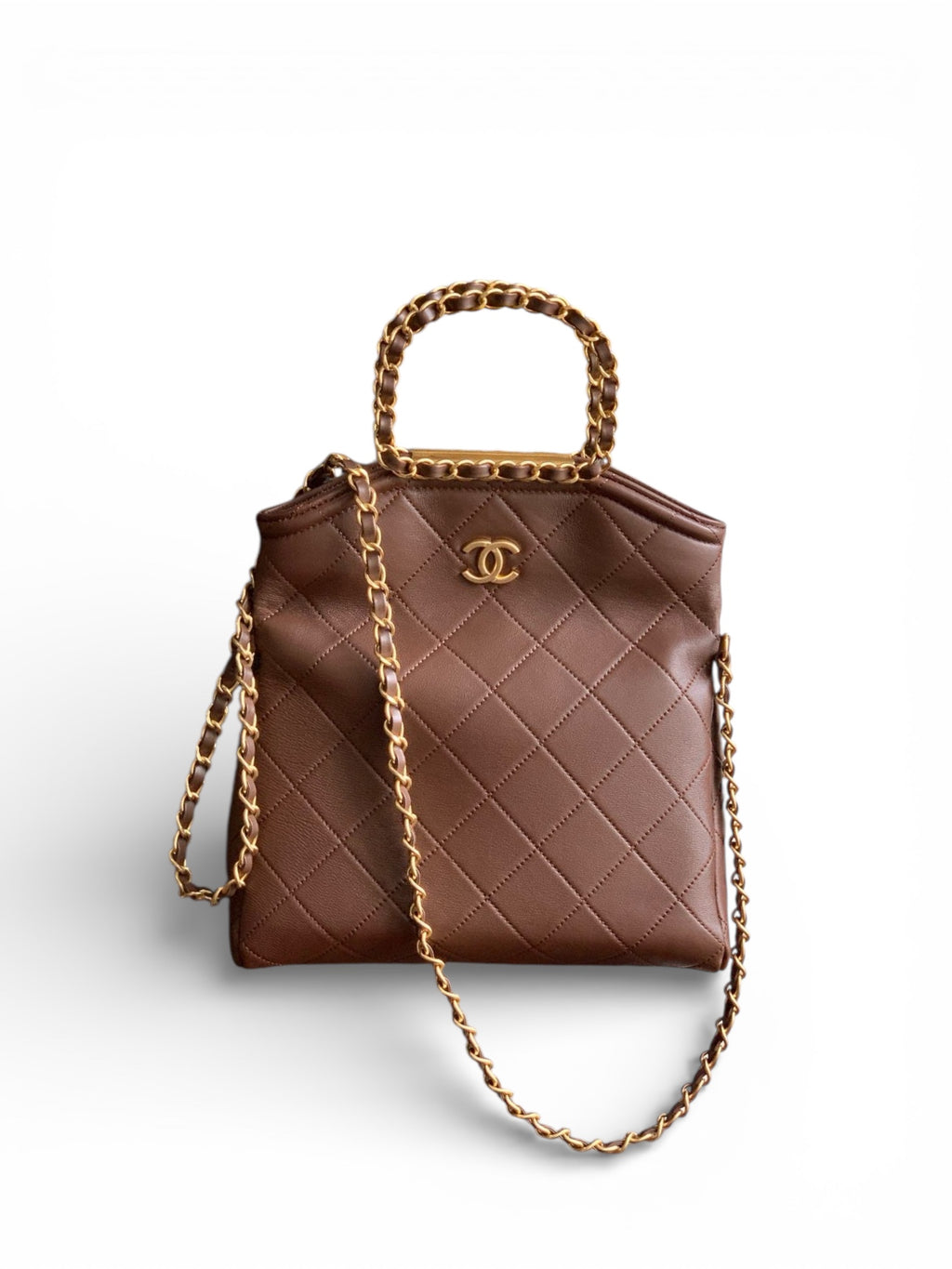 Small Quilted Top Handle Chain Bag