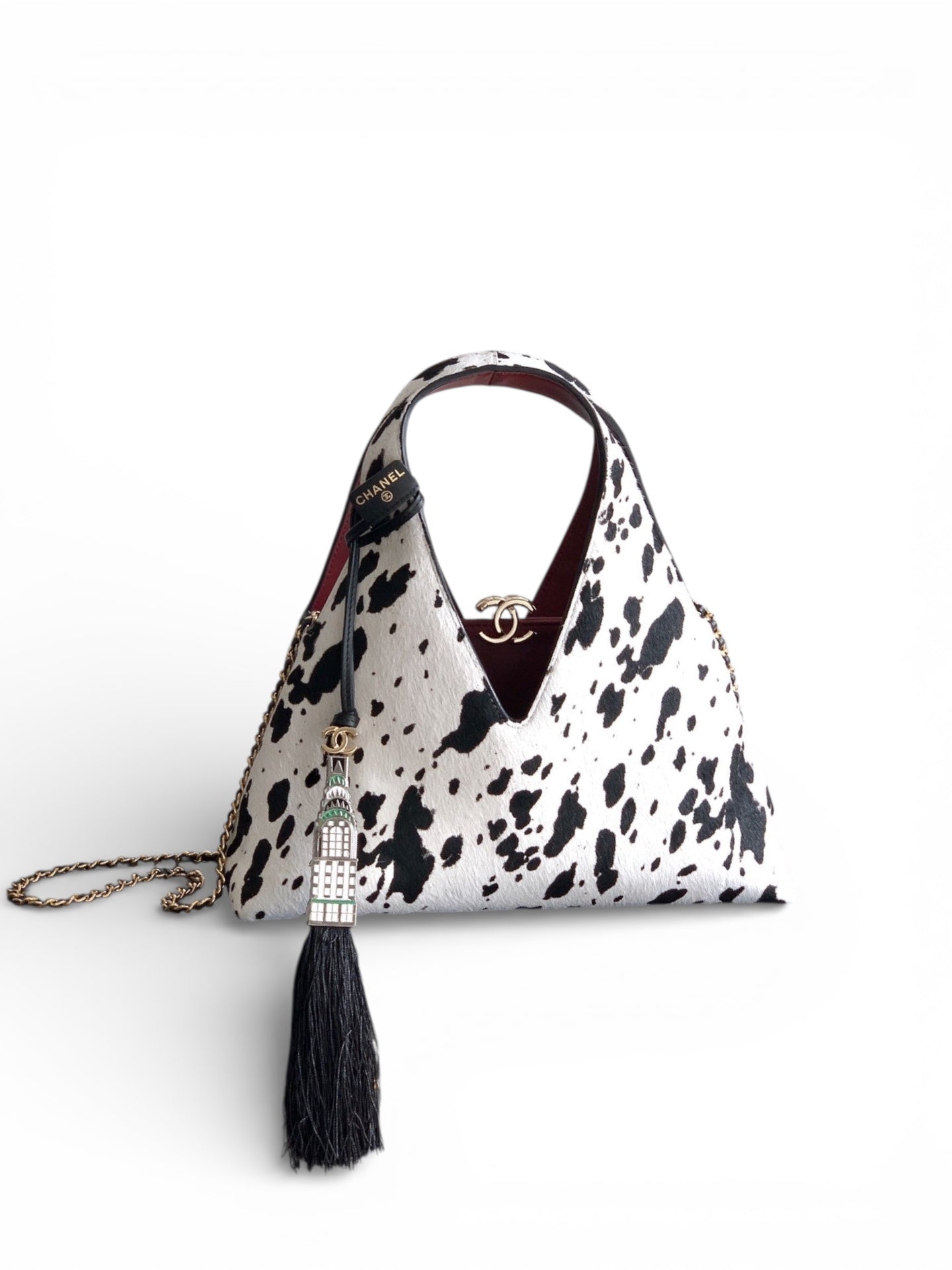 Pony Hair Quilted Triangle Top Handle Bag