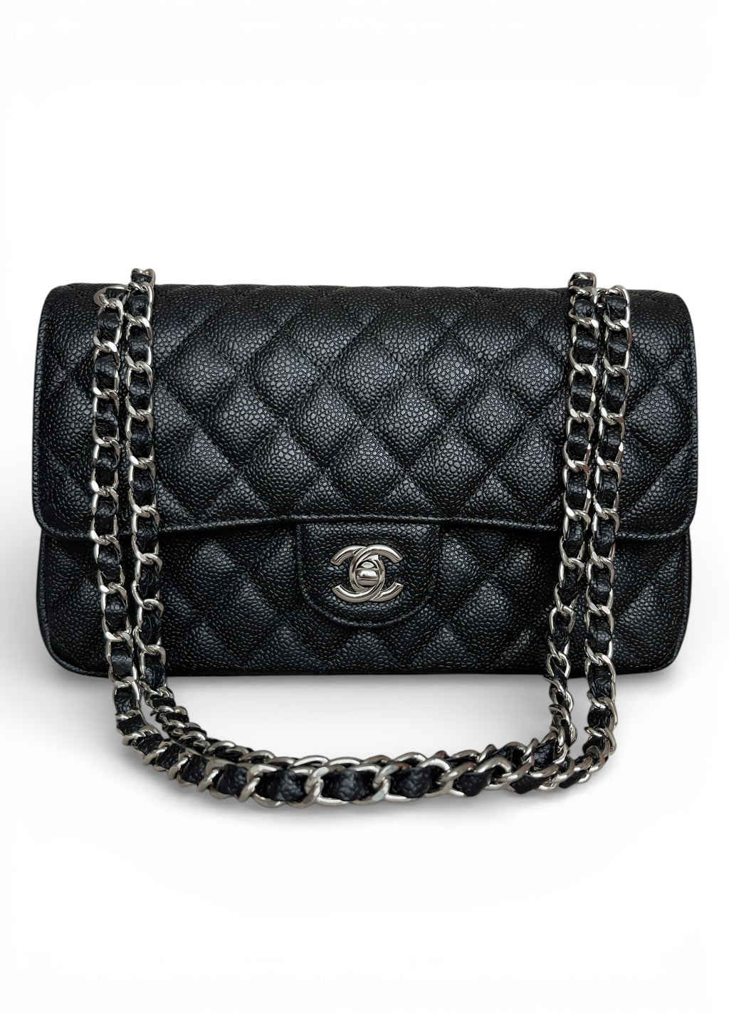 2.55 Classic Double Flap Bag - Black Caviar, Silver hardware