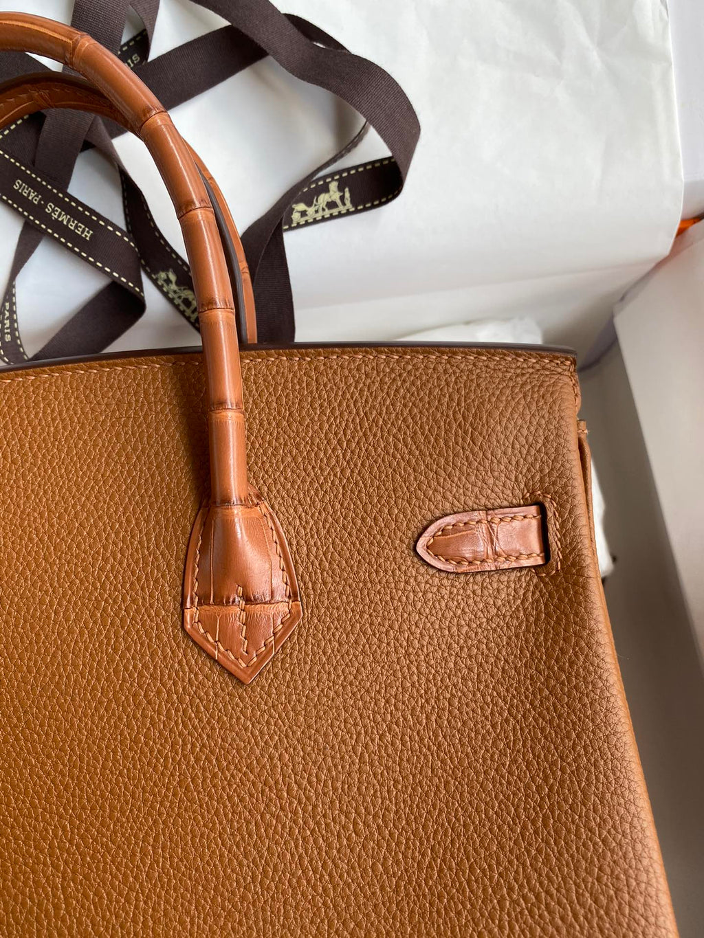 Birkin 25 Togo Leather & Crocodile Leather Bag