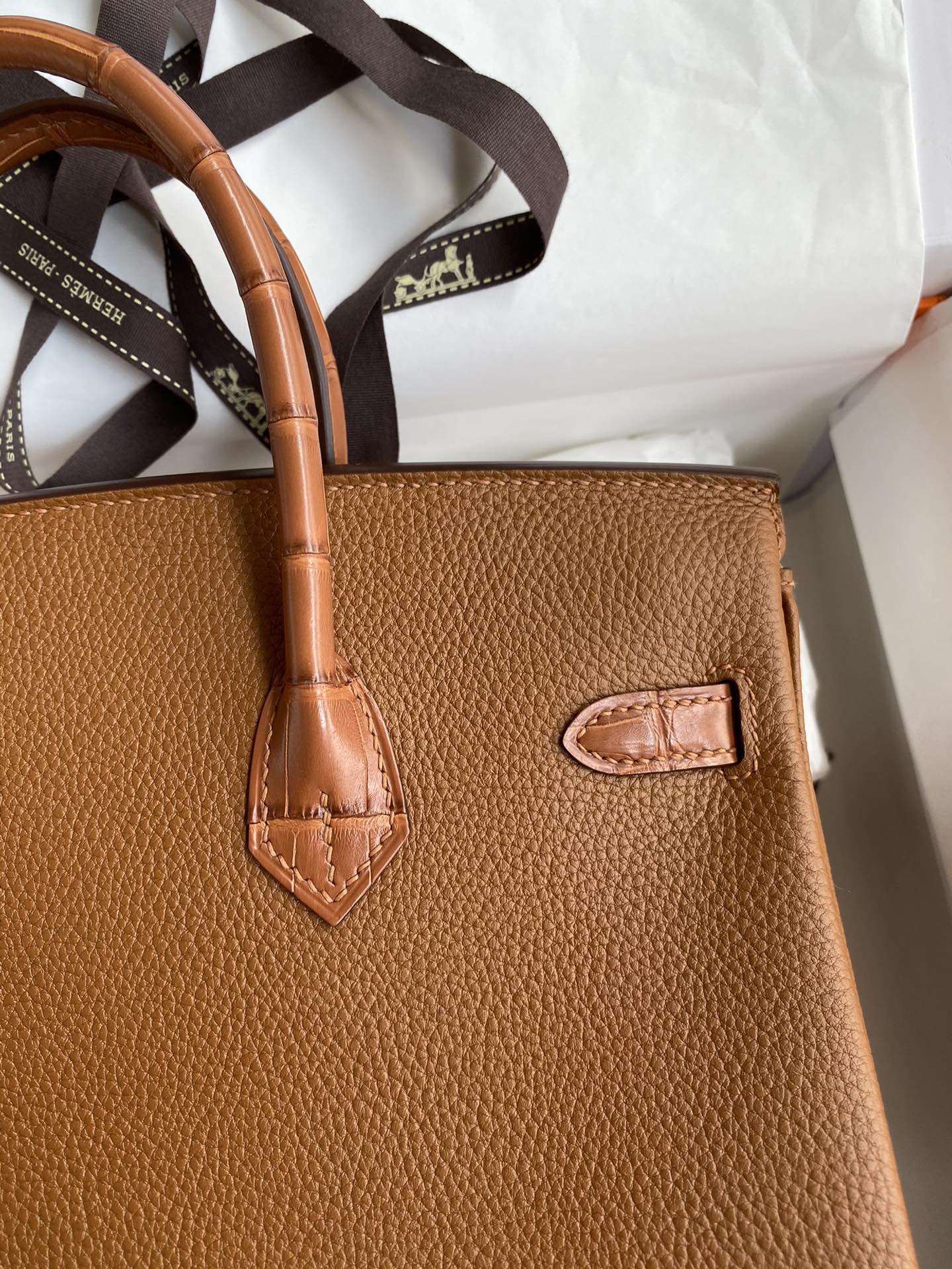 Birkin 25 Togo Leather & Crocodile Leather Bag