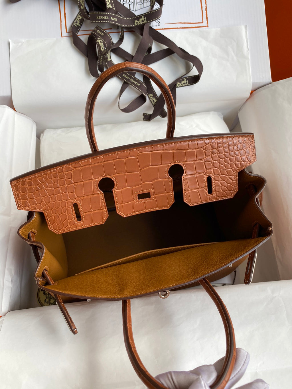 Birkin 25 Togo Leather & Crocodile Leather Bag