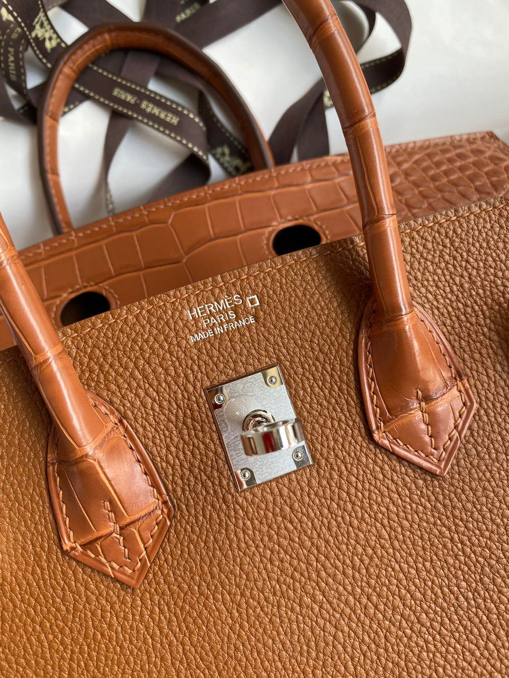 Birkin 25 Togo Leather & Crocodile Leather Bag