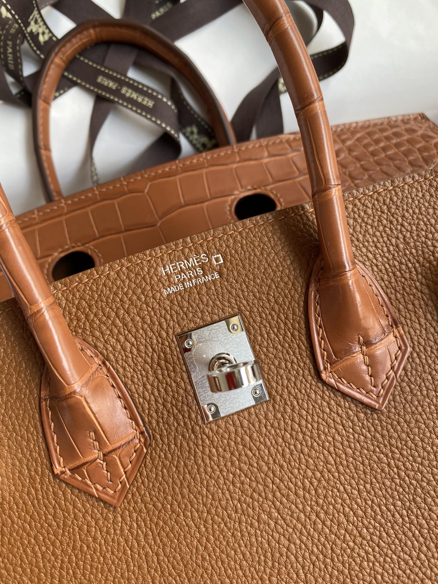 Birkin 25 Togo Leather & Crocodile Leather Bag