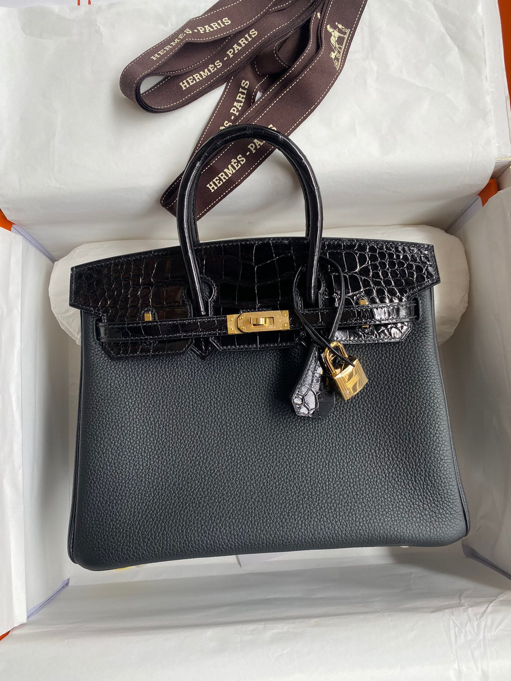 Birkin 25 Togo Leather & Crocodile Leather Bag