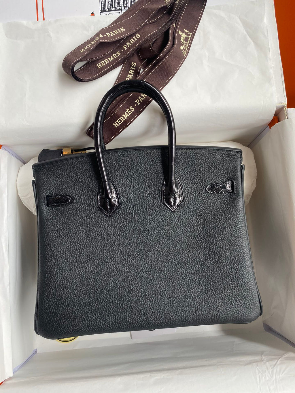 Birkin 25 Togo Leather & Crocodile Leather Bag