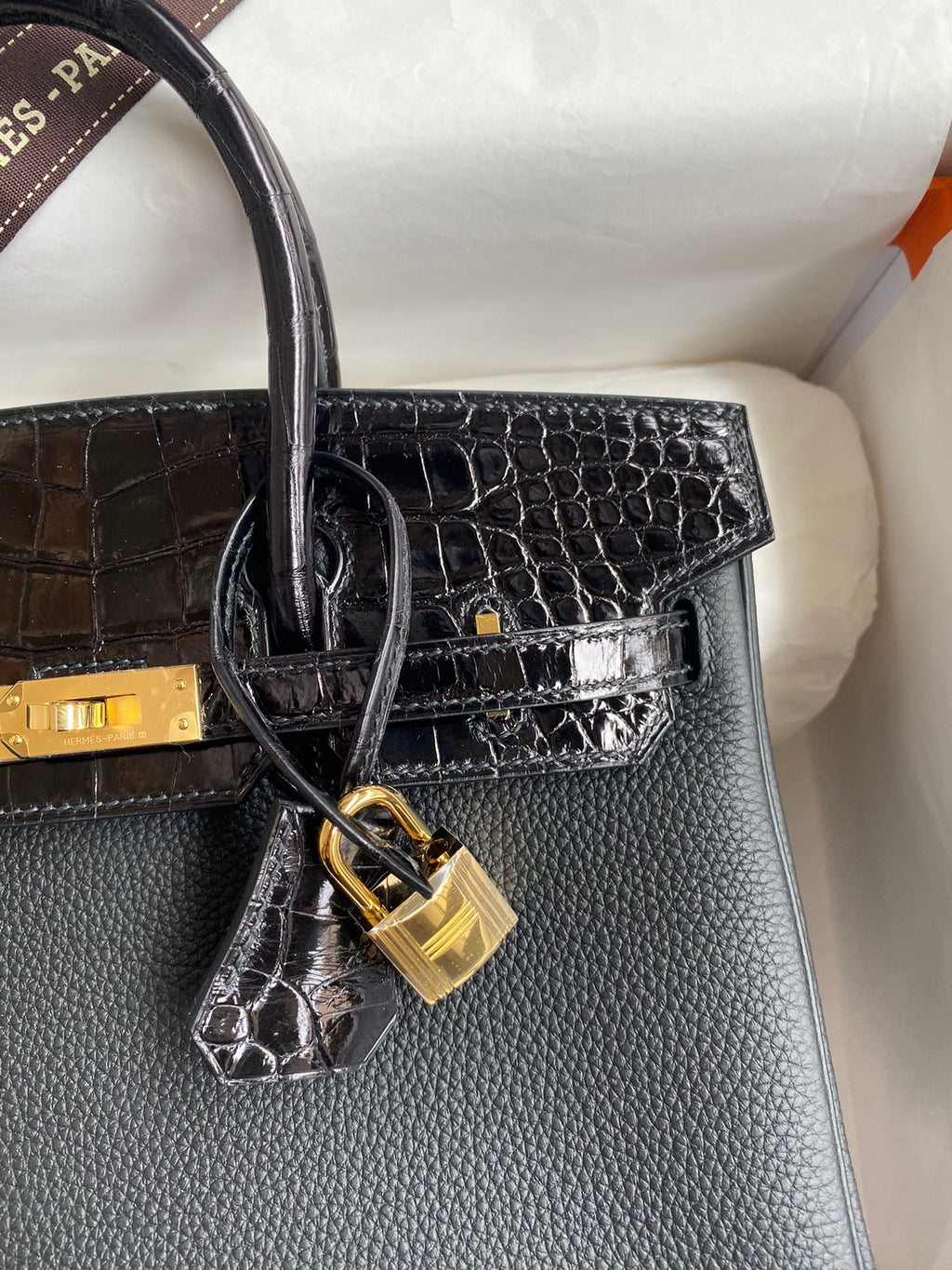 Birkin 25 Togo Leather & Crocodile Leather Bag