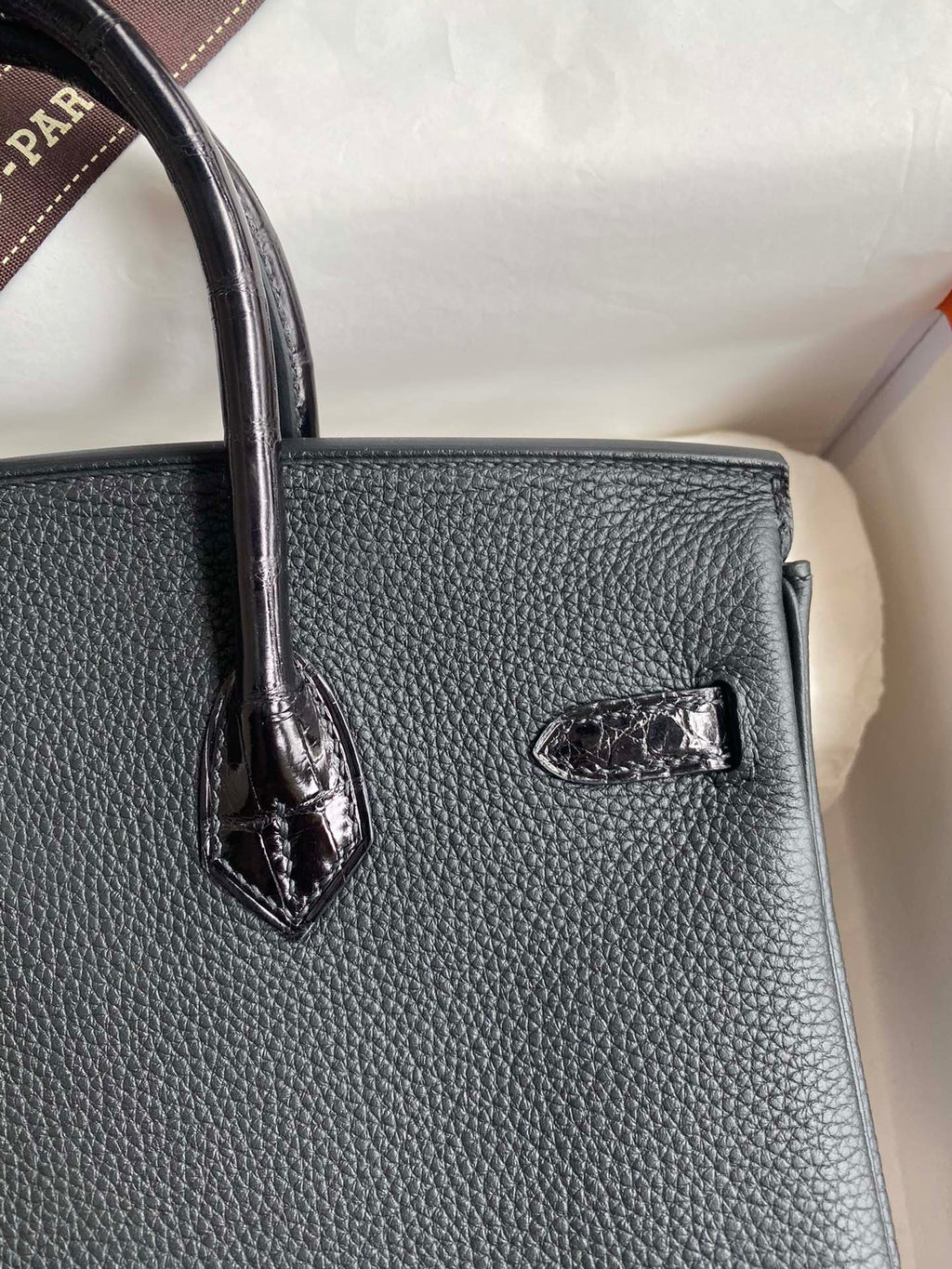 Birkin 25 Togo Leather & Crocodile Leather Bag