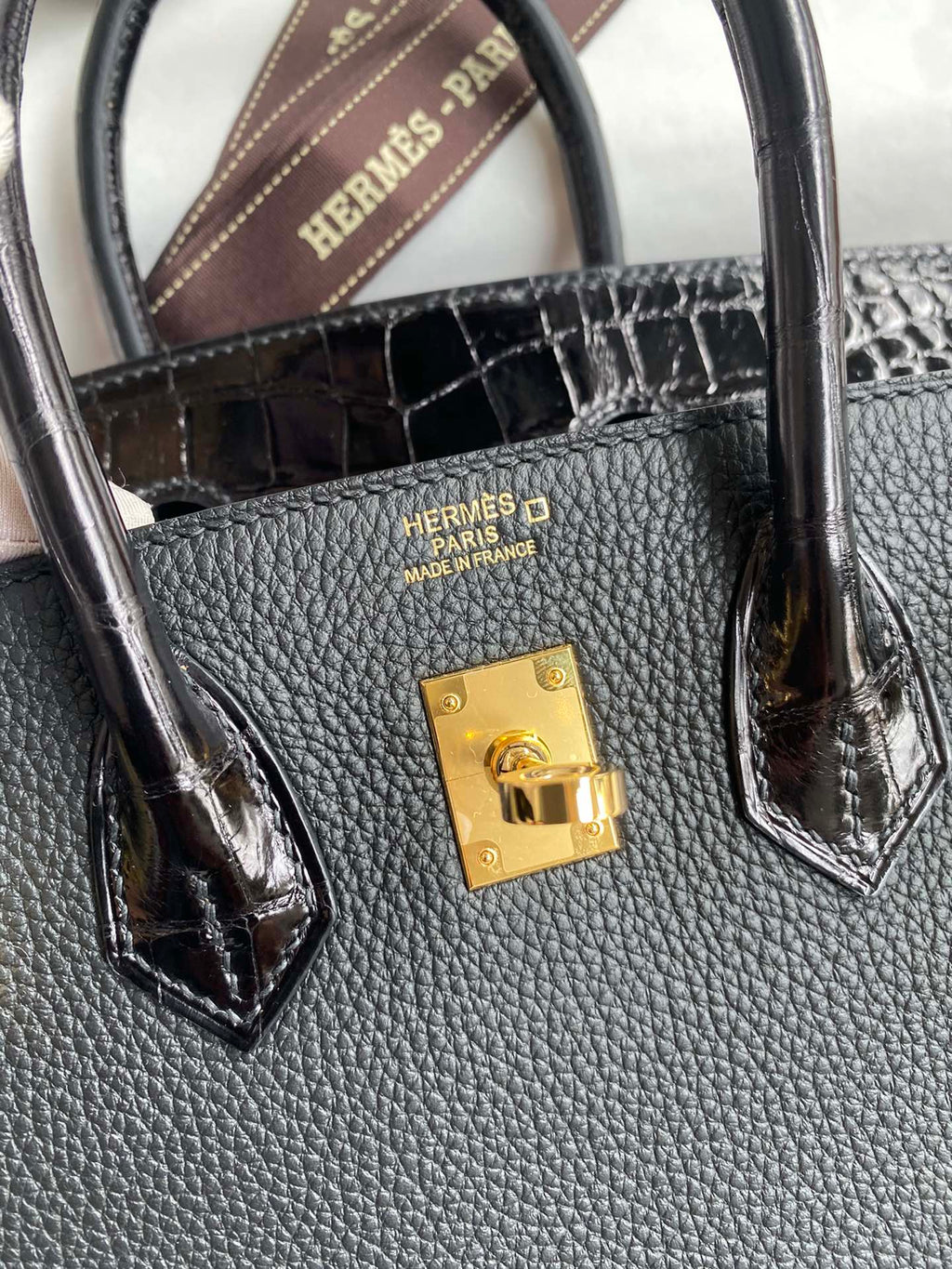 Birkin 25 Togo Leather & Crocodile Leather Bag