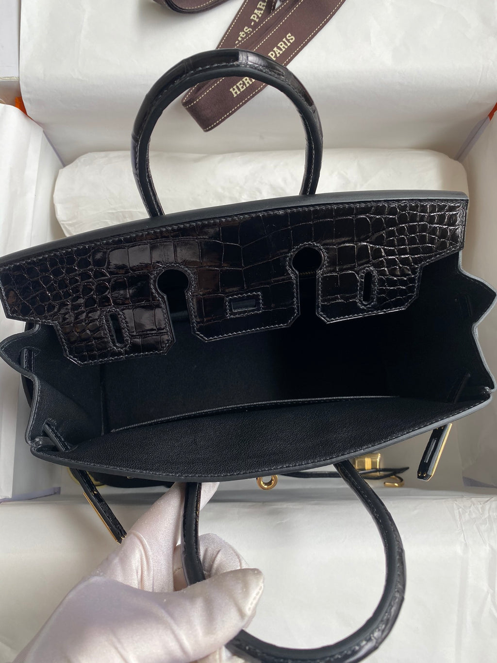 Birkin 25 Togo Leather & Crocodile Leather Bag