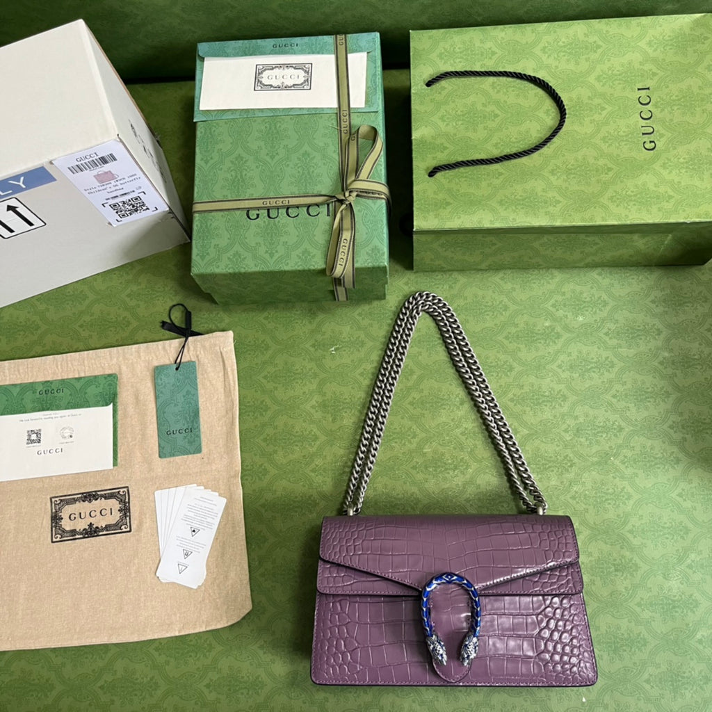 Croc-Embossed Dionysus Shoulder Bag