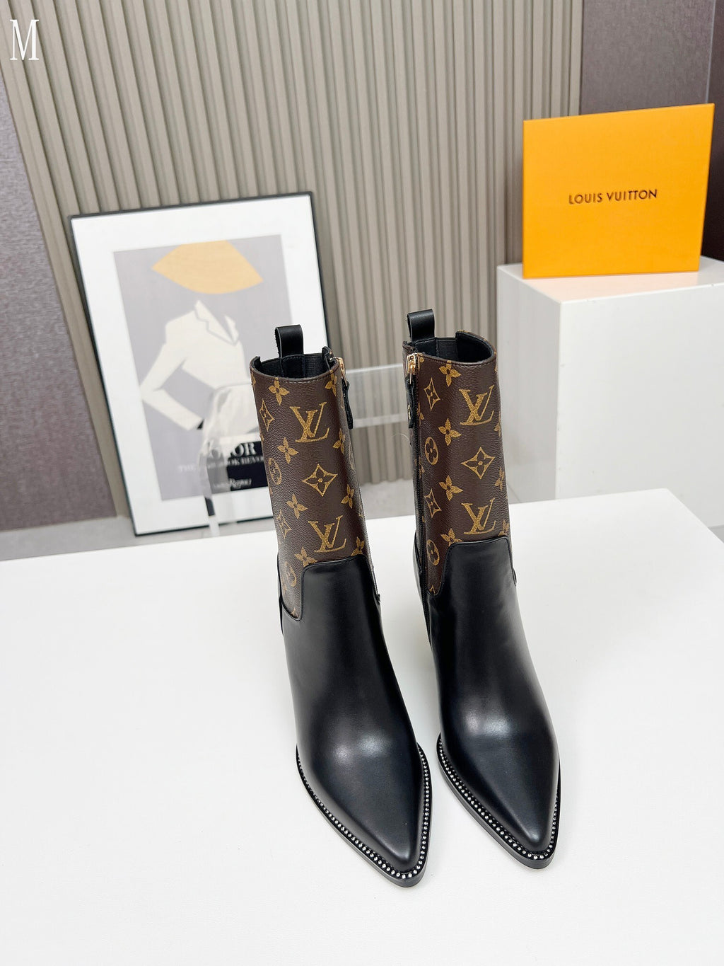 Monogram Leather & Fabric Ankle Boots