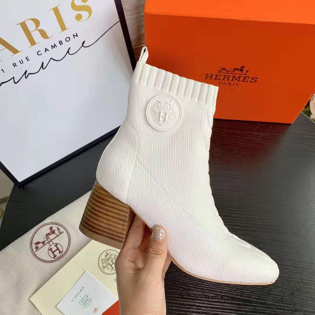 White Knit Ankle Boots – Leather Sole | Block Heel