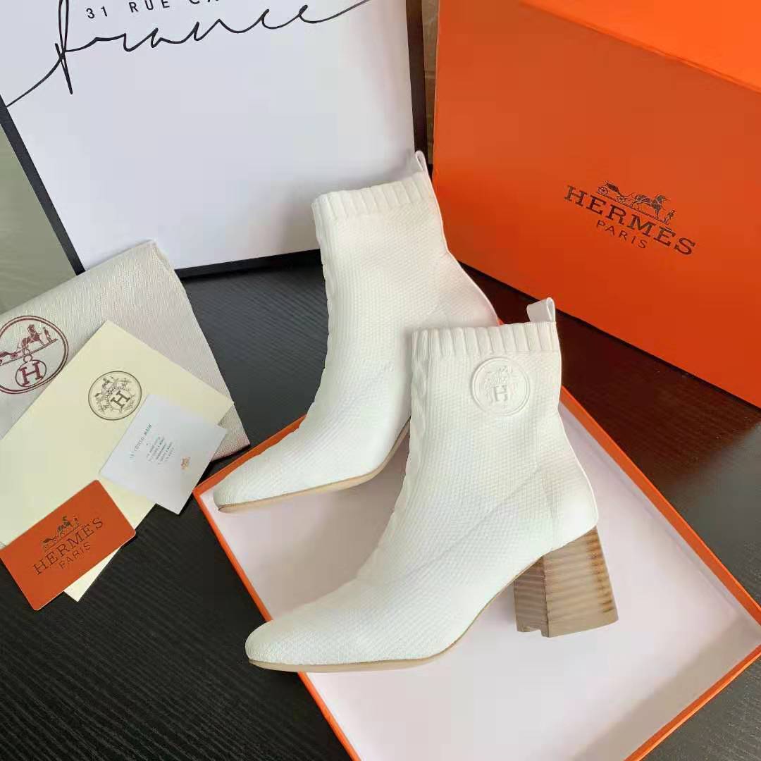 White Knit Ankle Boots – Leather Sole | Block Heel