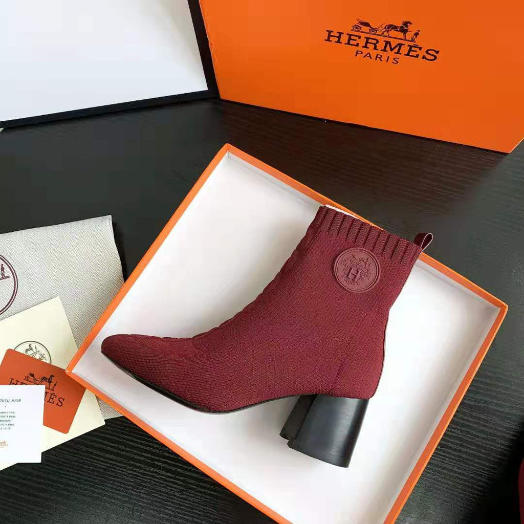 Red Knit Ankle Boots – Leather Sole | Block Heel