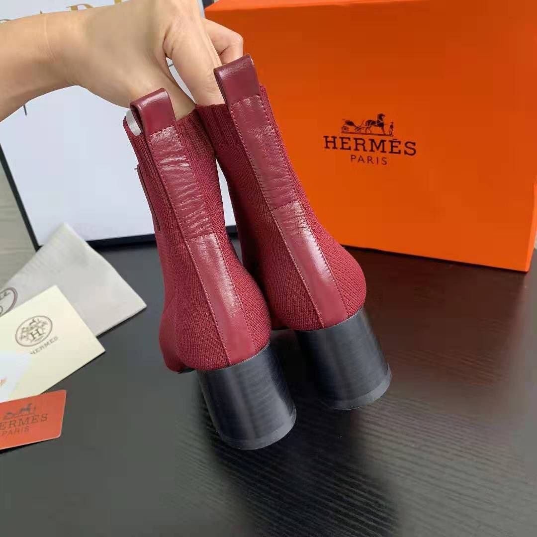 Red Knit Ankle Boots – Leather Sole | Block Heel