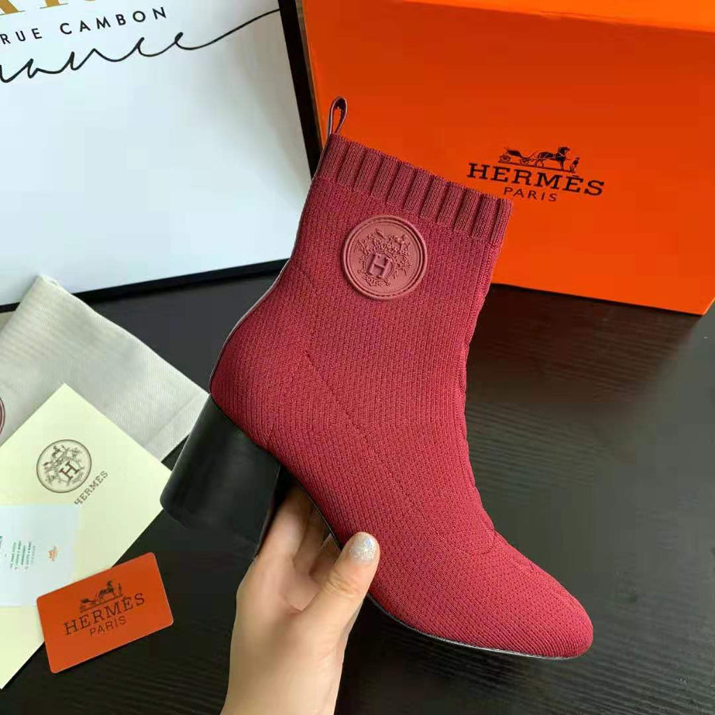 Red Knit Ankle Boots – Leather Sole | Block Heel