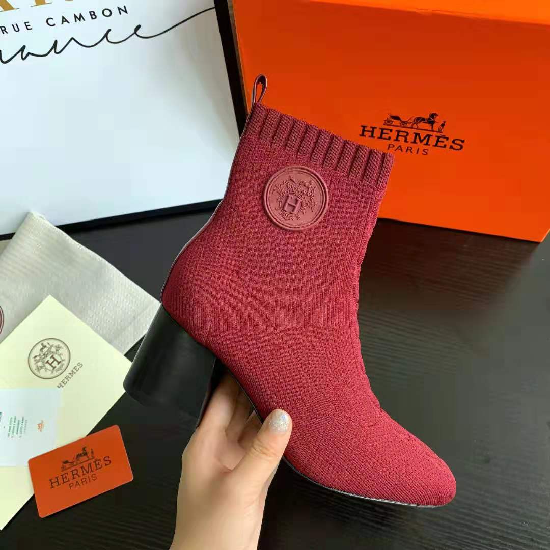 Red Knit Ankle Boots – Leather Sole | Block Heel