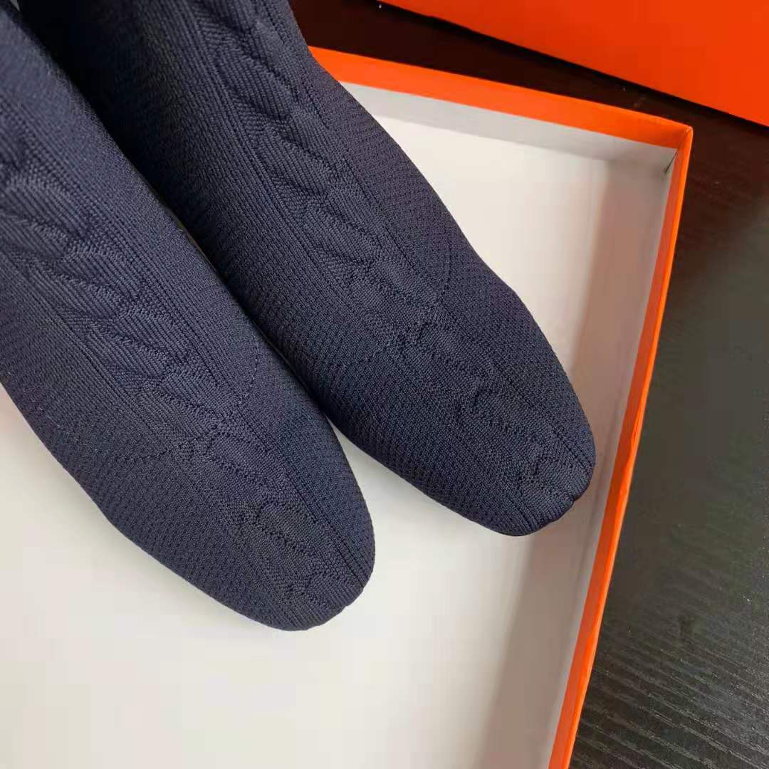 Navy Knit Ankle Boots – Leather Sole | Block Heel