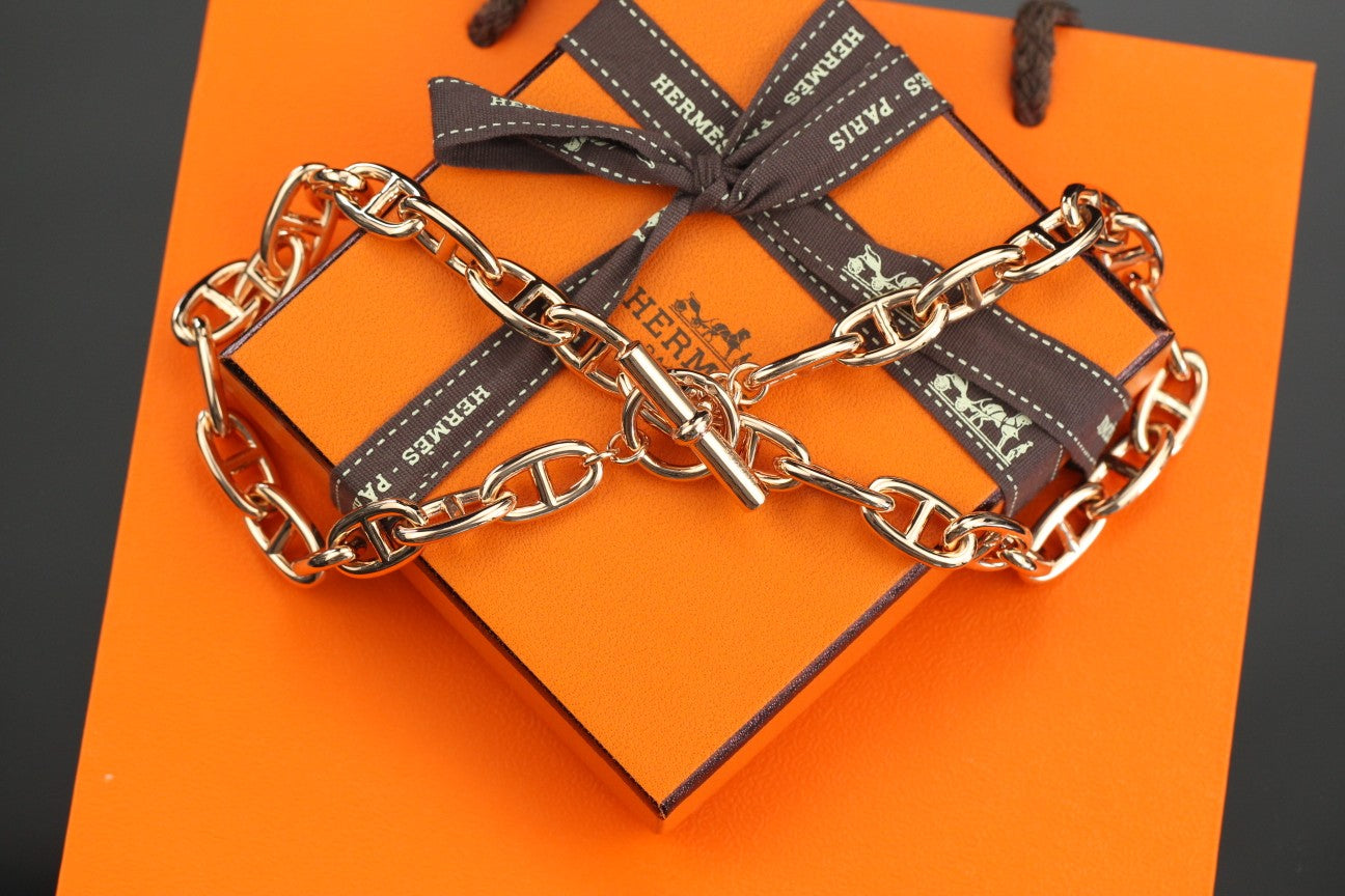 Farandole Pavé Anchor Link Necklace – 47cm Rose Gold-Tone