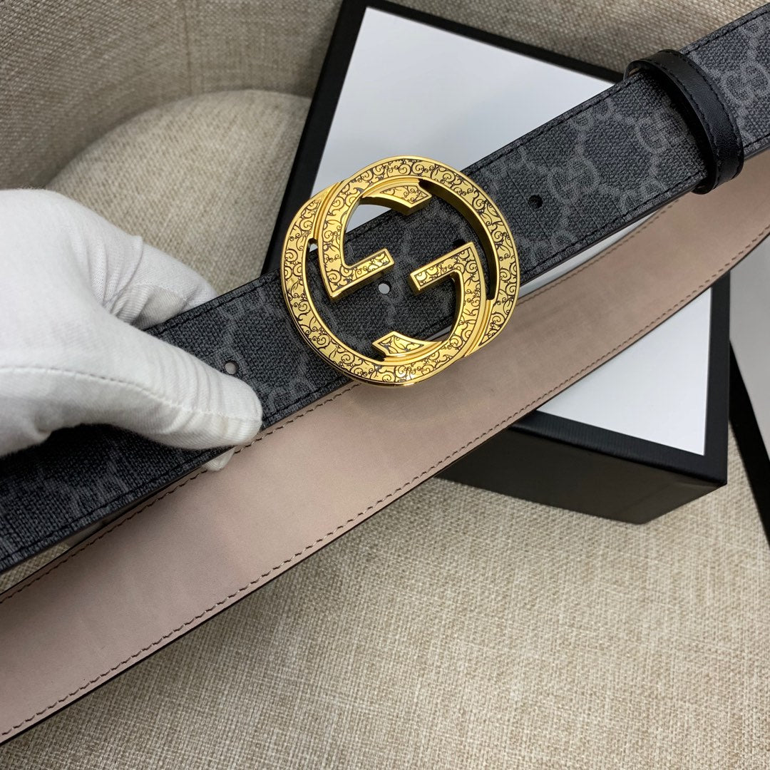 Monogram Canvas Belt with Gold-Tone Interlocking GG Buckle