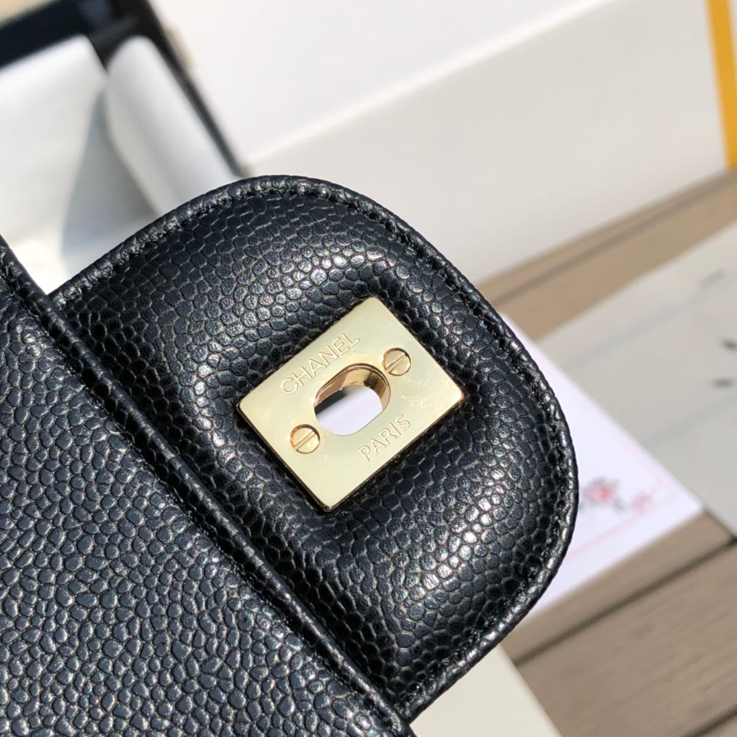 3.55 Large Caviar Leather Classic Double Flap Bag - Gold hardware