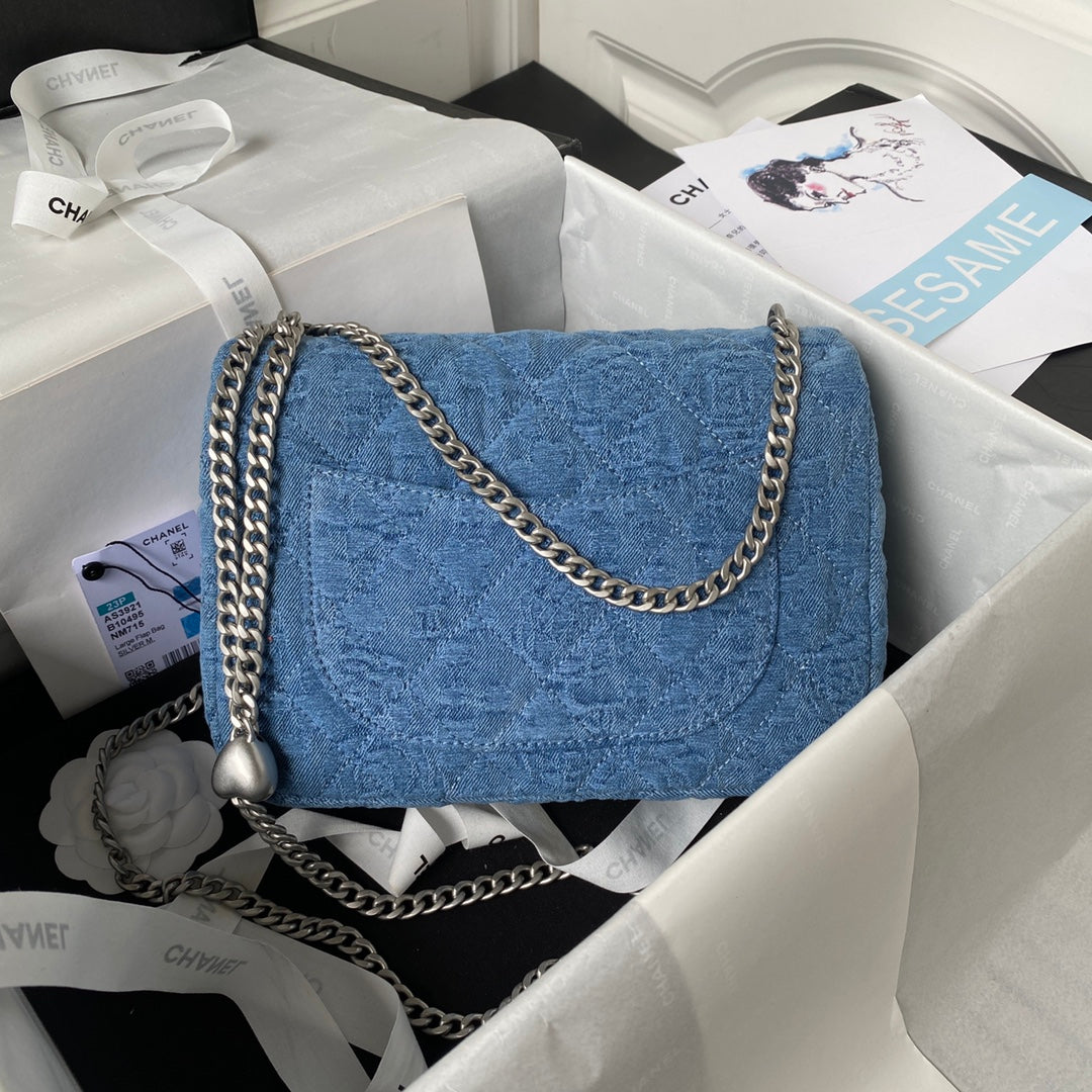 Embroidered Blue Flap Bag