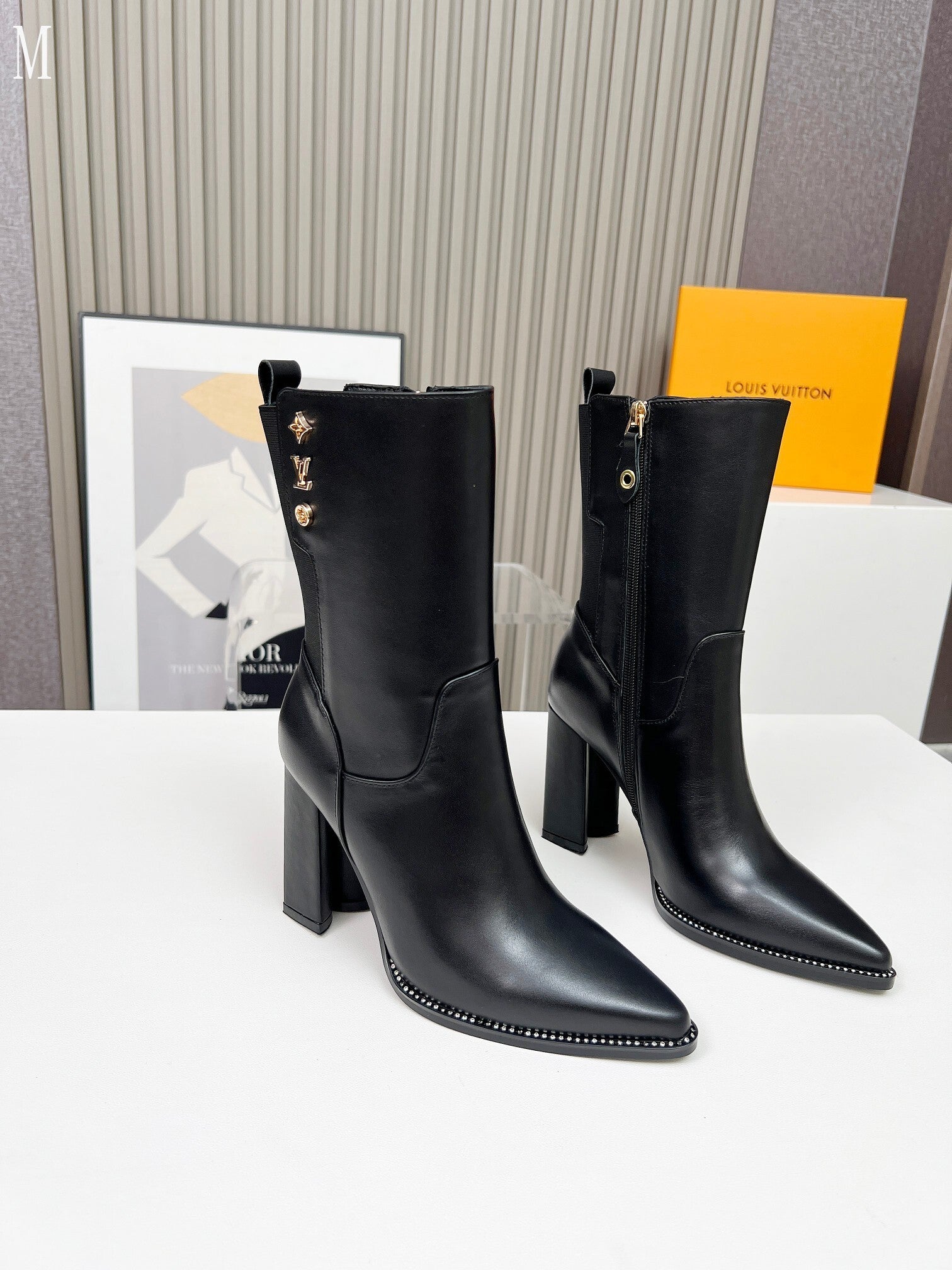 Smooth Leather Stud-Detail Ankle Boots