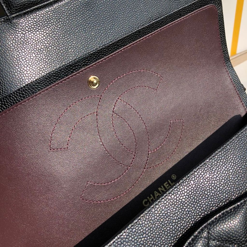 3.55 Large Caviar Leather Classic Double Flap Bag - Gold hardware