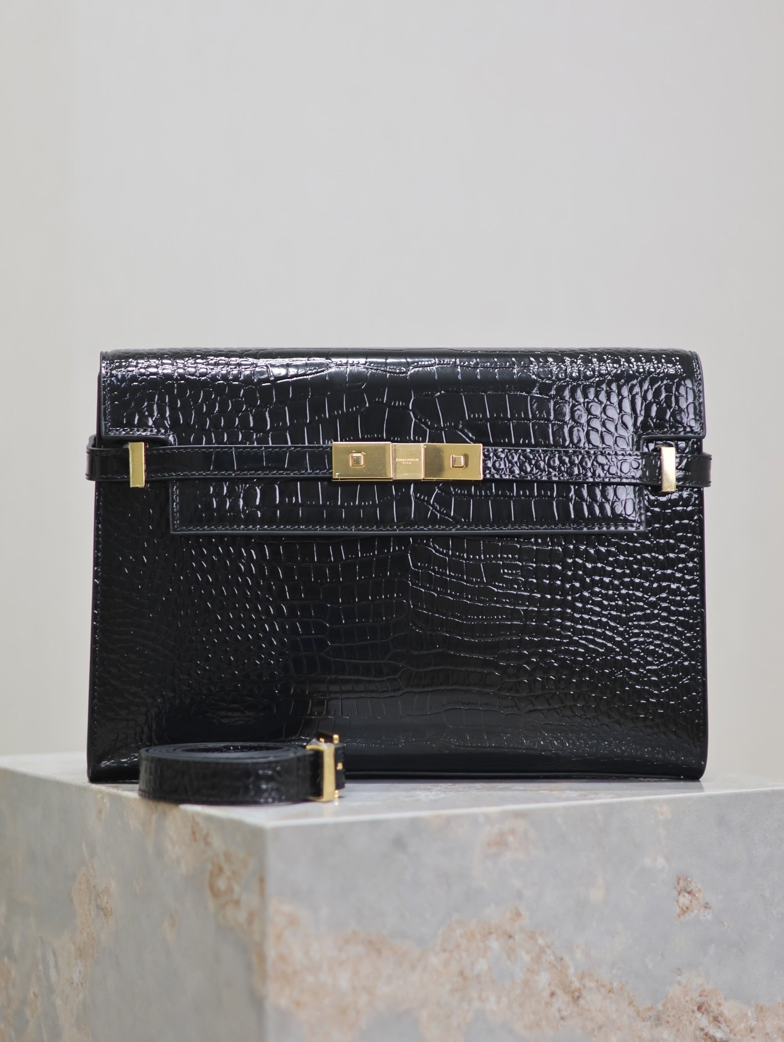 Crocodile-Embossed Leather Chain Bag