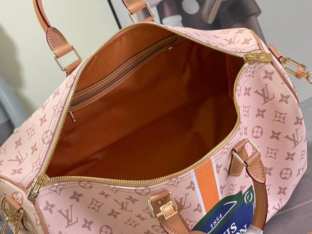 Keepall Bandoulière 50 – Pink Monogram Canvas with Vintage Logo Patch