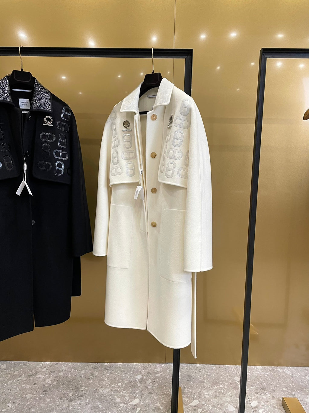 Embroidered Wool Long Coat