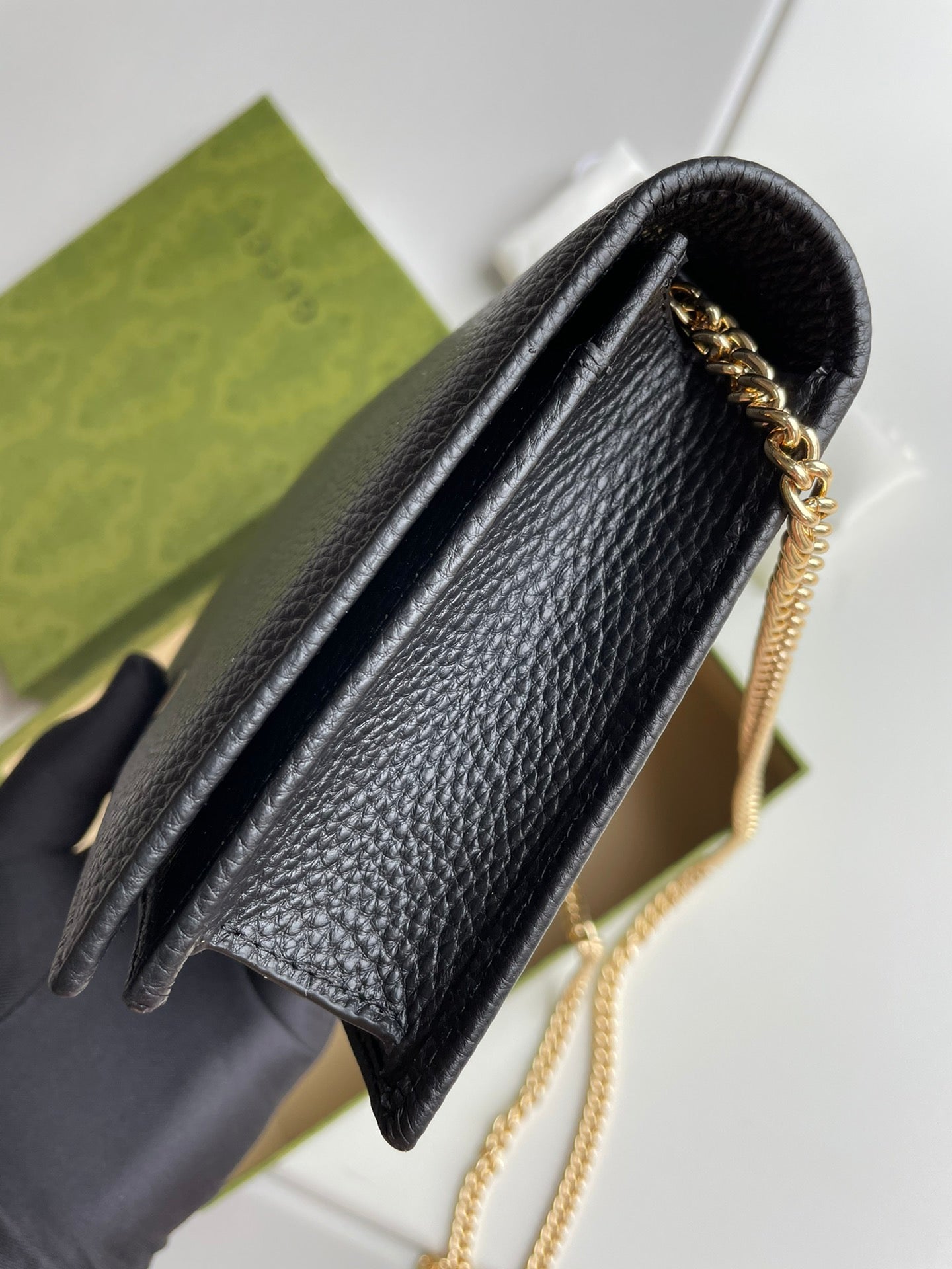 GG Marmont Pebbled Leather Wallet on Chain