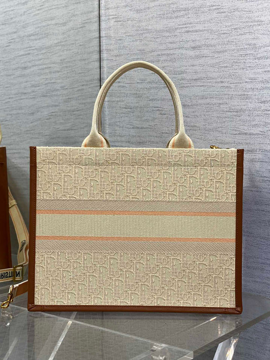 Canvas Tote Bag with Leather Trim