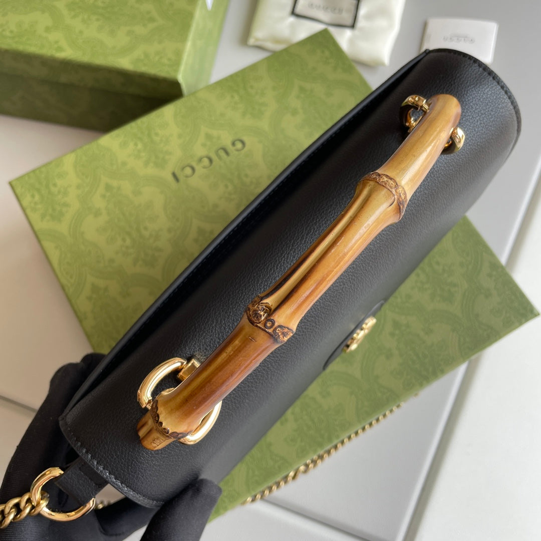 Bamboo Handle Leather Wallet with Chain