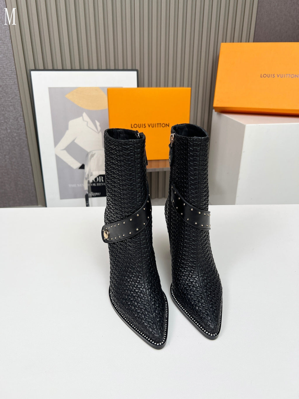 Knit & Leather Block Heel Ankle Boots