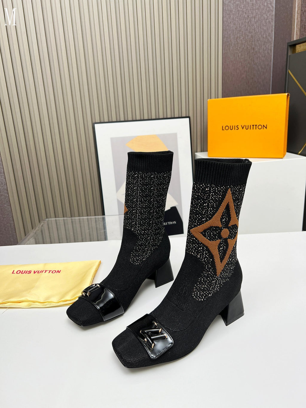 Monogram Knit Sock Ankle Boots