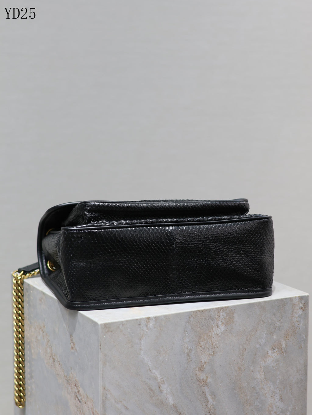 Niki Black Python-Textured Leather Shoulder Bag - 28 cm