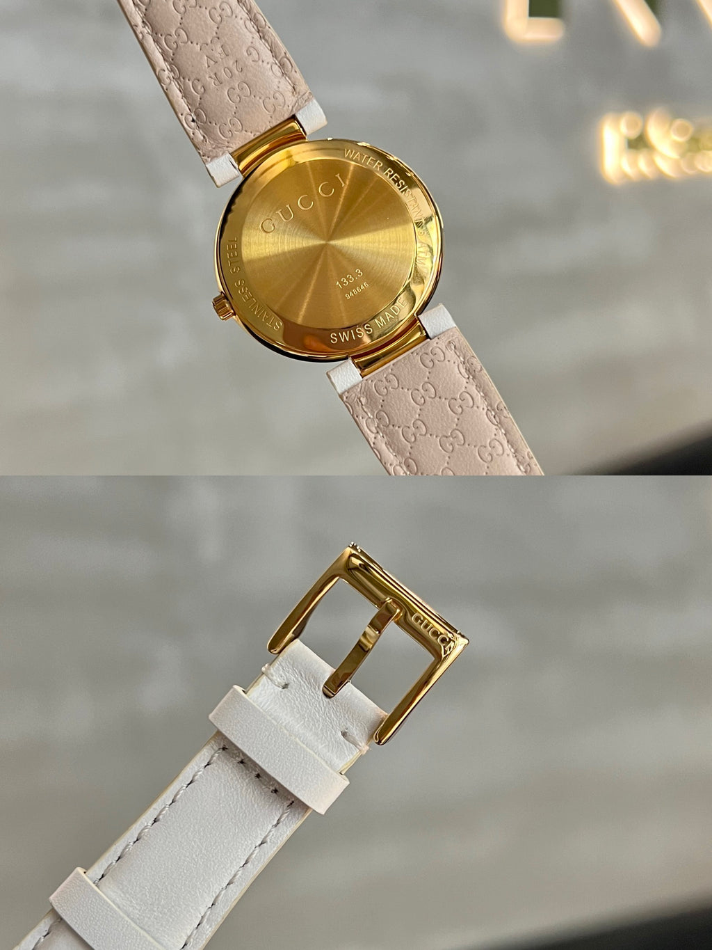 Women's 37mm Watch – White Leather Strap & Gold-Tone Bezel
