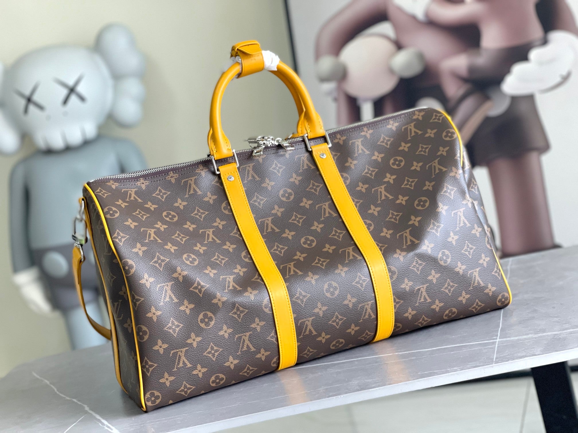 Keepall Bandoulière 50 – Monogram Canvas with Yellow Leather Trim