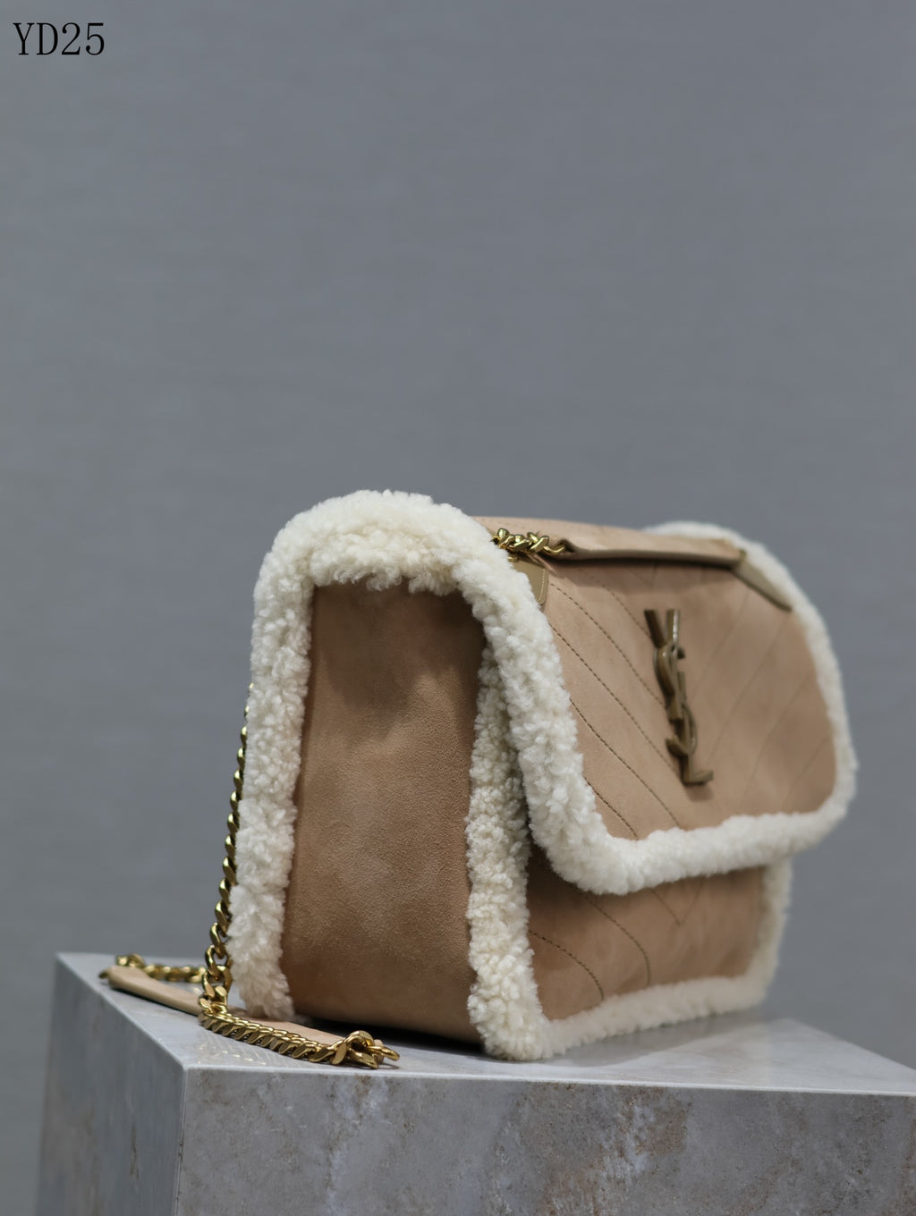 Niki Medium Shearling-Trimmed Suede Shoulder Bag