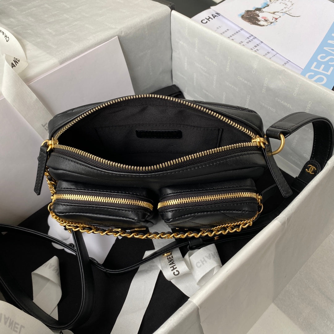 Quilted Dual-Pocket Crossbody Bag