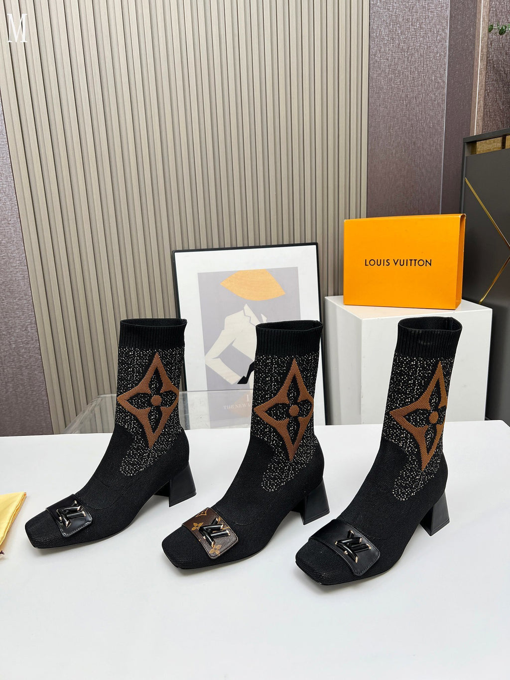 Monogram Knit Sock Ankle Boots