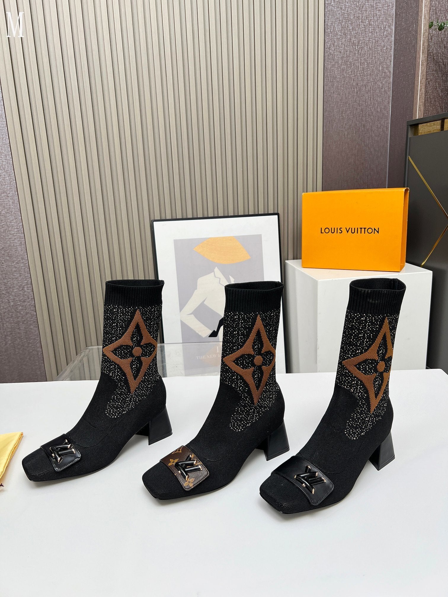 Monogram Knit Sock Ankle Boots