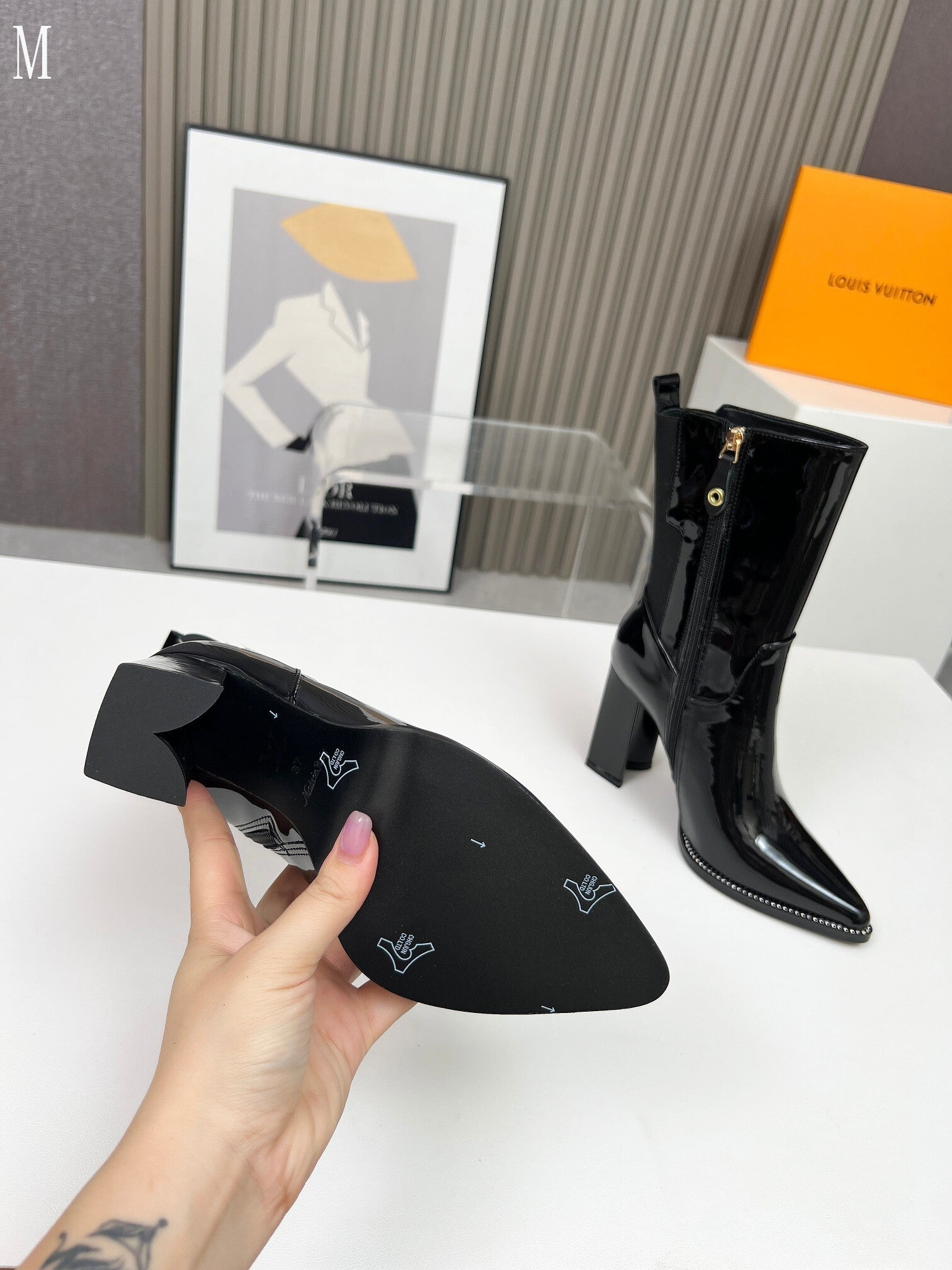 Smooth Leather Mid-Calf Ankle Boots