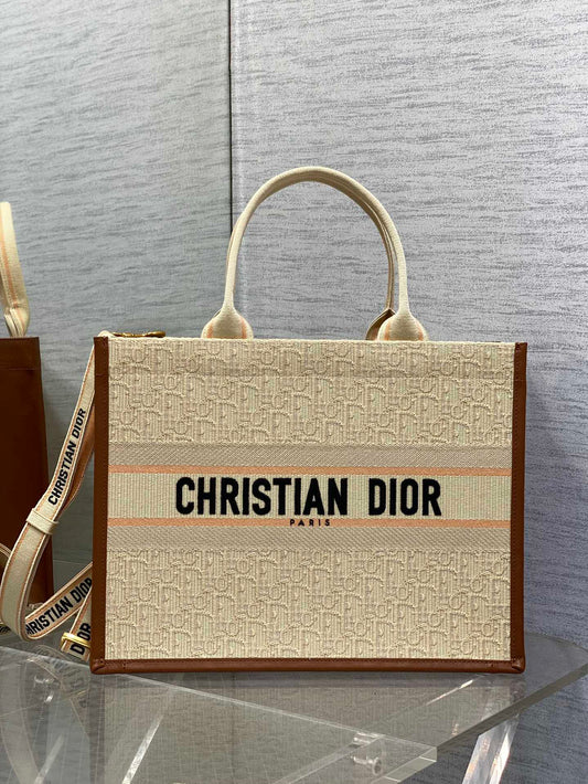 Canvas Tote Bag with Leather Trim