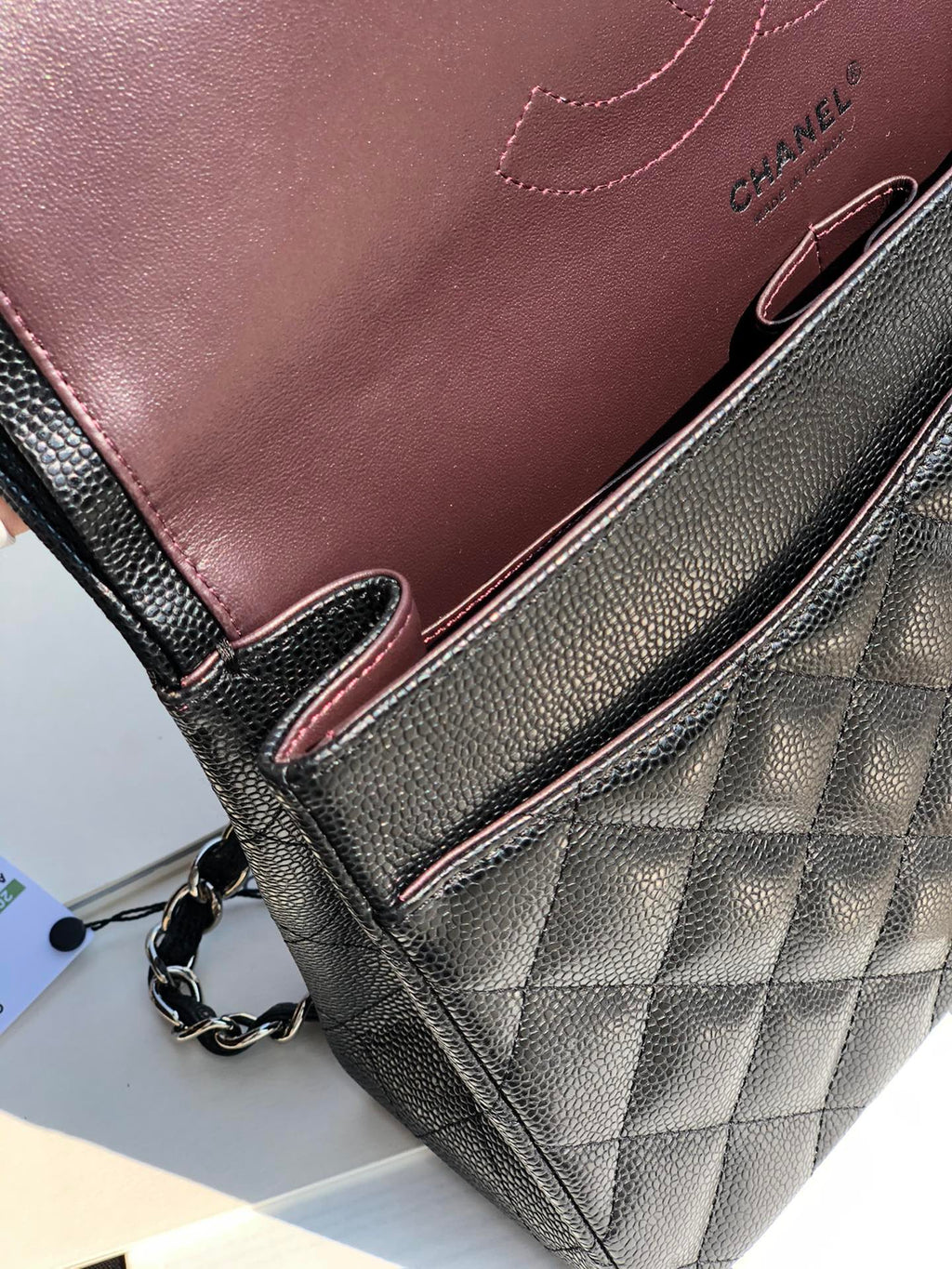 3.55 Large Caviar Leather Classic Double Flap Bag - Silver hardware