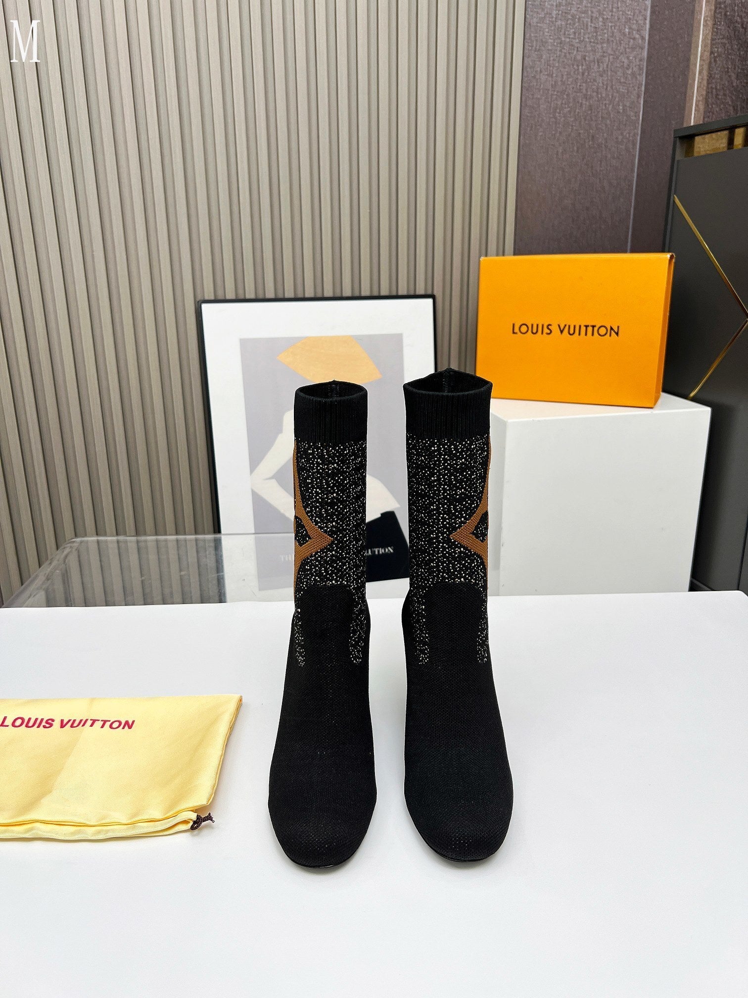 Monogram Knit Block Heel Boots