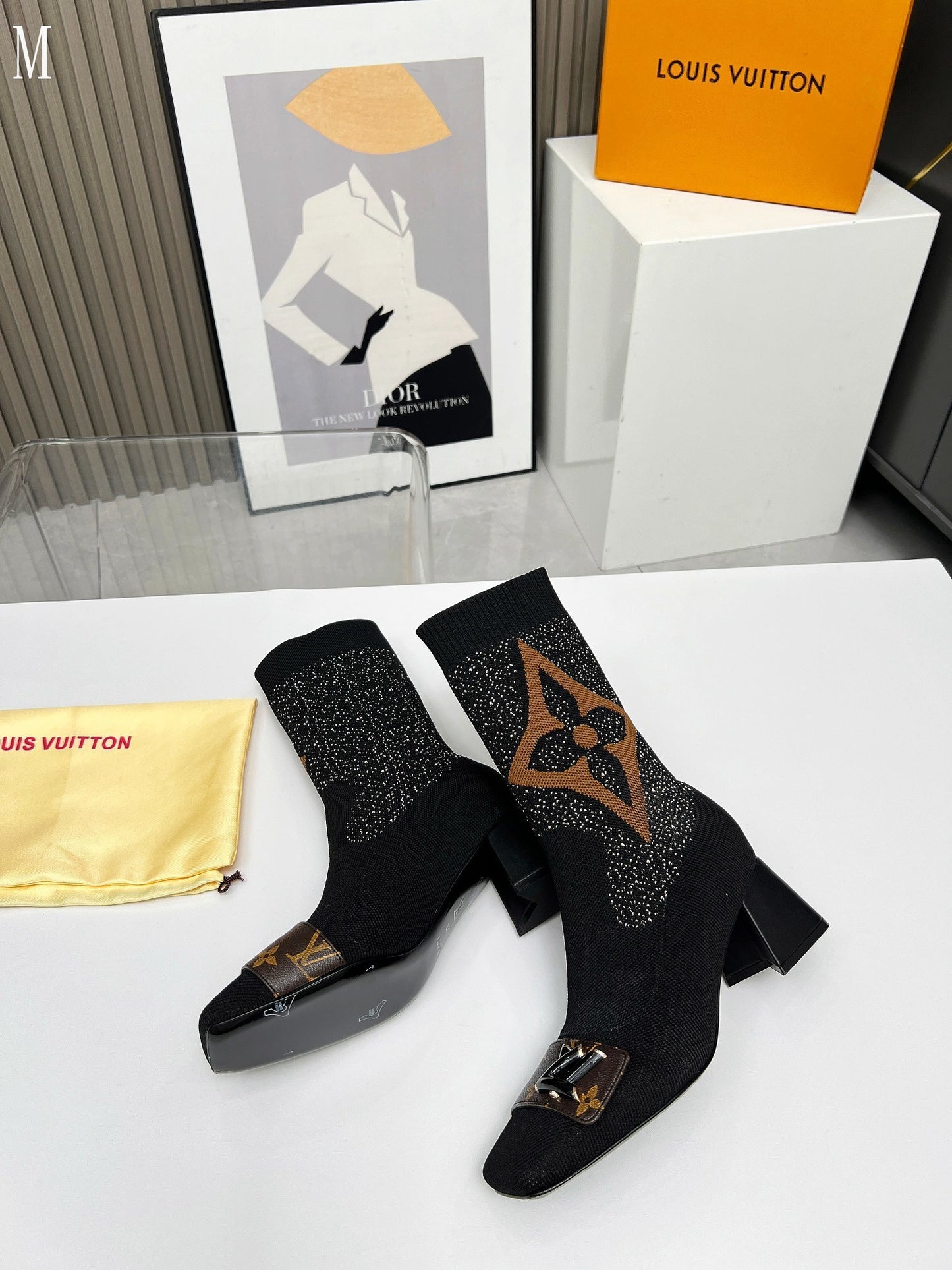 Monogram Knit Sock Ankle Boots